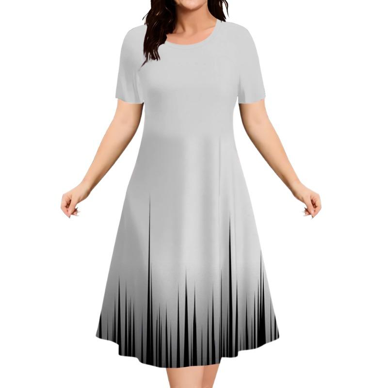 Summer Dresses Women's Plus Size Loose Dress Casual Striped Print Short Sleeve A-Line Dress Elegant Fashion Clothing
