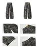 Unisex Retro Camouflage Wide-Leg Workwear Jeans with Multi Pockets