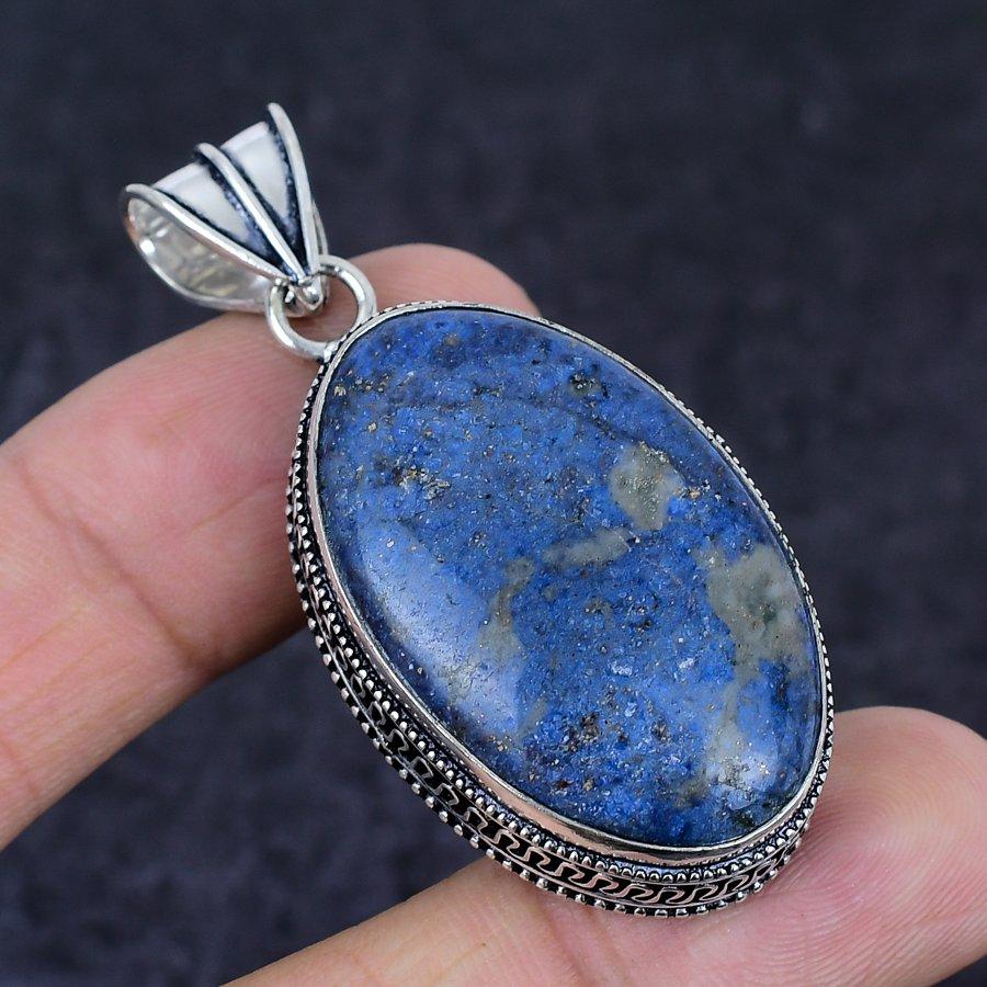 Natural Lapis Lazuli Gemstone 925 Sterling Silver Jewelry Pendant 2.17" Y6d72