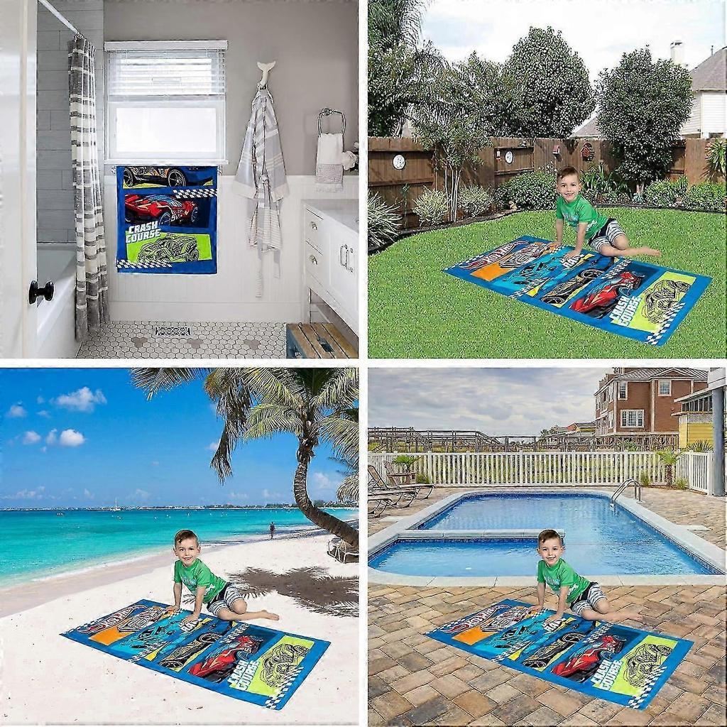 25-26 Kids Super Soft Cotton Bath/Pool/Beach Towel, 58 In X 28 In, Hot Wheels 58 In X 28 In Hot Wheels