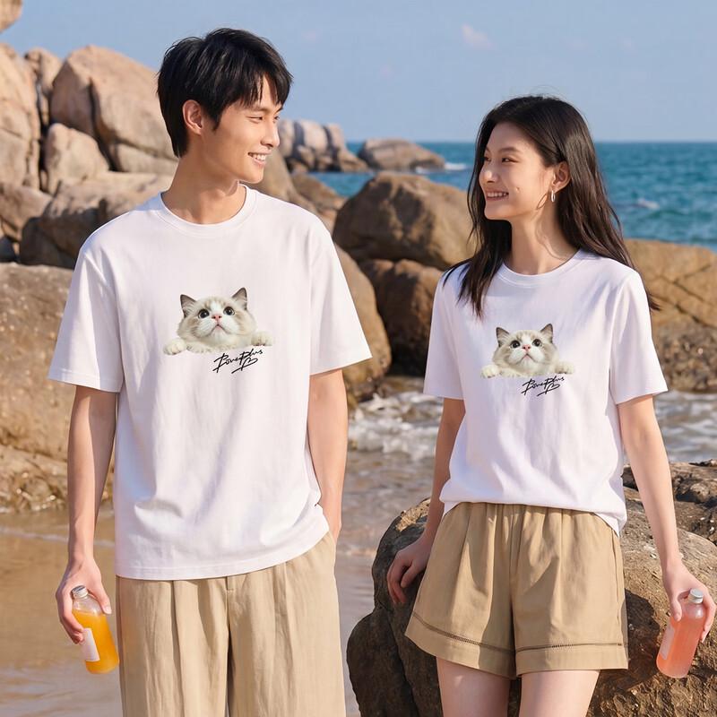 FivePlus Summer Cat Print Couple T-Shirt