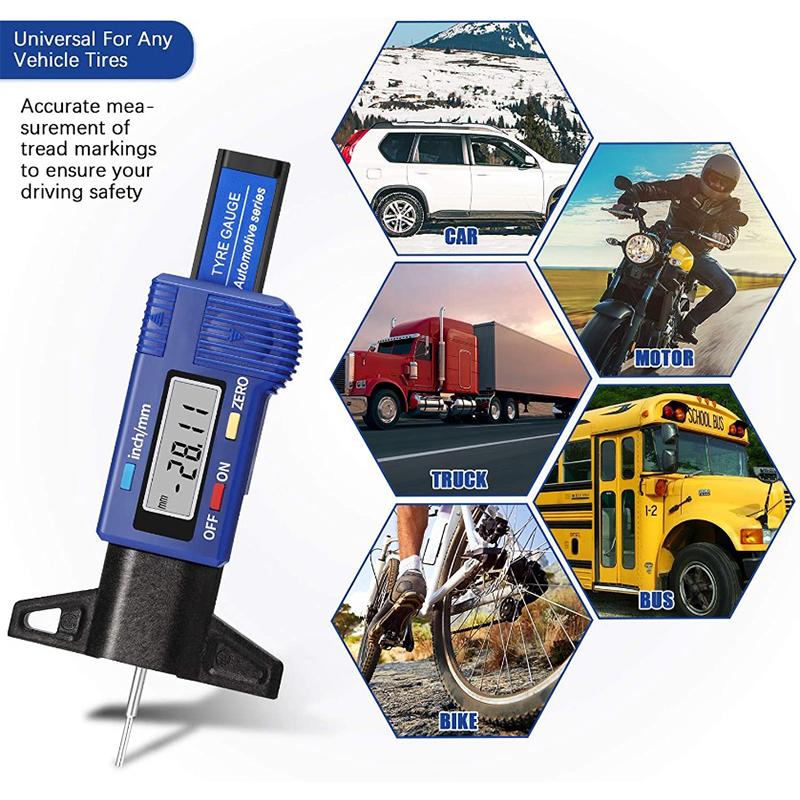 Digitální hloubkoměr pro automobilové pneumatiky, měřiče tloušťky pneumatik, detekce opotřebení pneumatik, měřicí nástroje pro měření hloubky dezénu