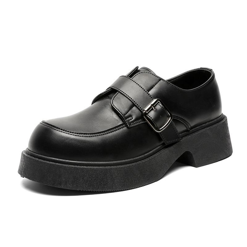 Sapatos de couro Z primavera estilo britânico retrô aumento cabeça grande derby sapatos preto casual