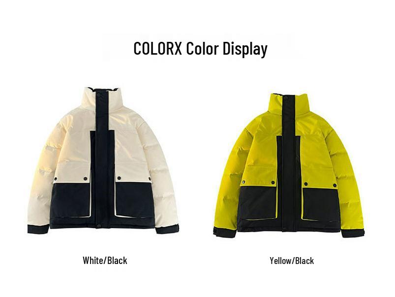 Men's Hooded Down Jacket, New Winter 2025 Color Block, Warm Thickened Workwear with Stand Collar