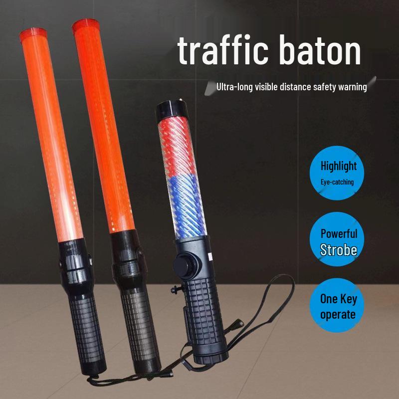 Rechargeable LED Traffic Warning Baton - Emergency Flashing Light Stick for Outdoor Use