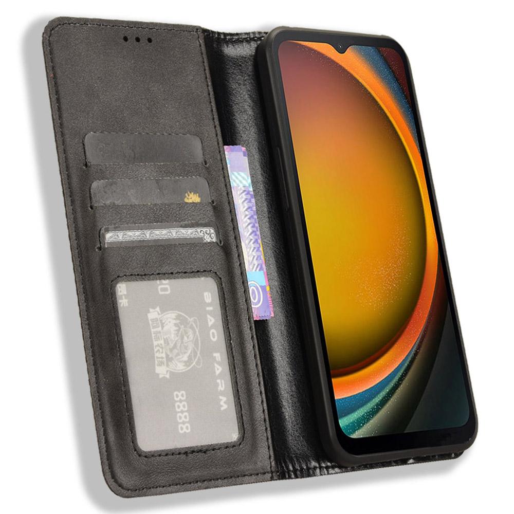 

For Samsung Galaxy Xcover7 Wallet Case PU Leather Stand Retro Phone Cover Brown