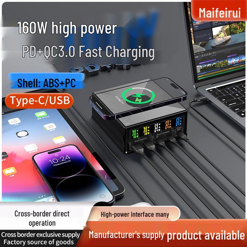 

160W Multi-Port PD USB Fast Charging Station for Home, Travel & Studio UK Plug чёрный