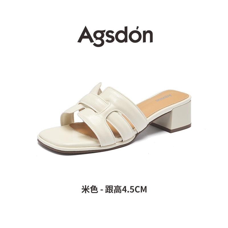 Augustus High-heeled Slippers Women's 2025 Summer Wear Square Head Fashion French Retro Thick-heeled Cool Slippers