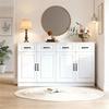 White Sideboard, MDF Dresser with 4 Drawers and 4 Doors, 2 Storage Surfaces, Fluted Design and 8 Metal Handles, Large Top Storage Space, Width 160 Cm