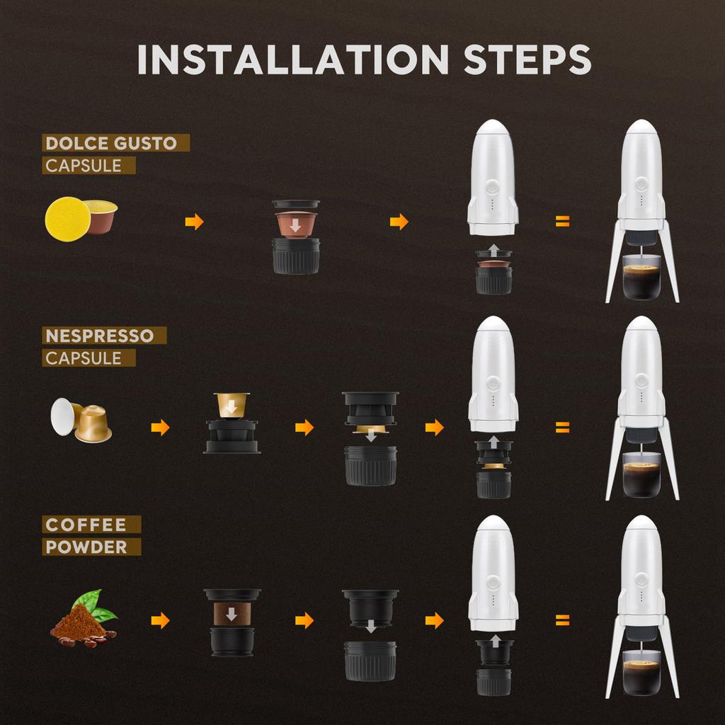 Wireless Portable Coffee Maker 3 in 1 Coffee Machine 19 Bar Pressure for Camping RV Travel Office