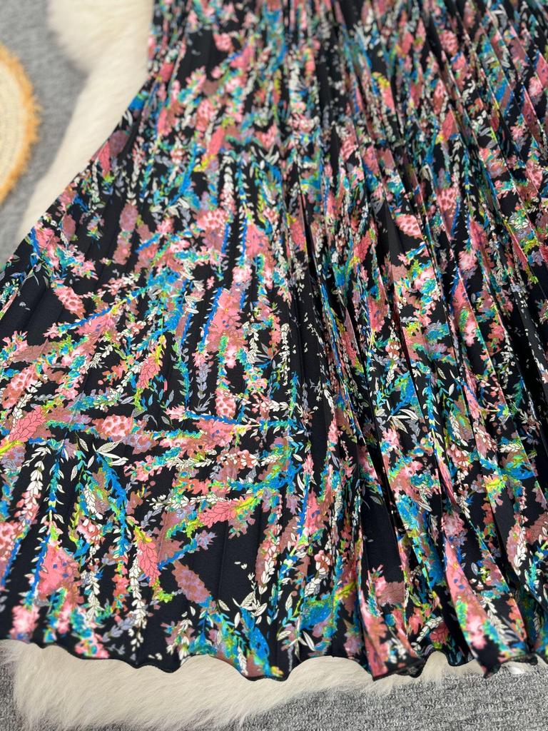 European South African Fashion Pleated Midi A-line Skirt with Big Hem – Versatile Holiday Women's Wear