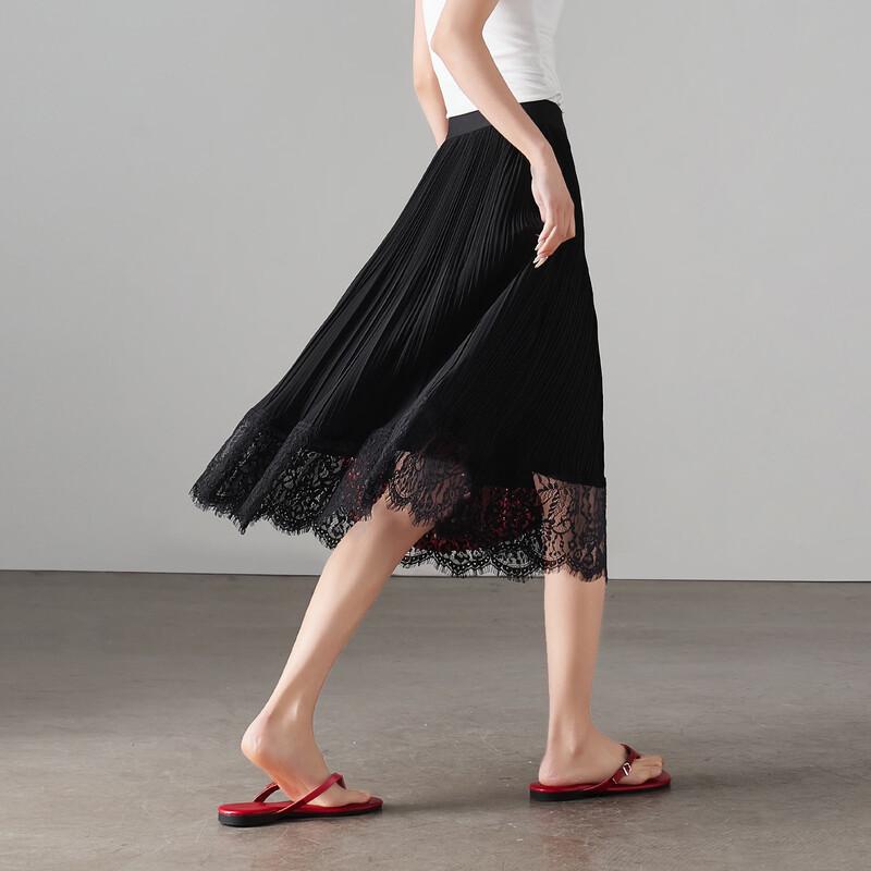 SOFSIL Women s French Lace High-Waist Pleated Midi Skirt 27/M чёрный