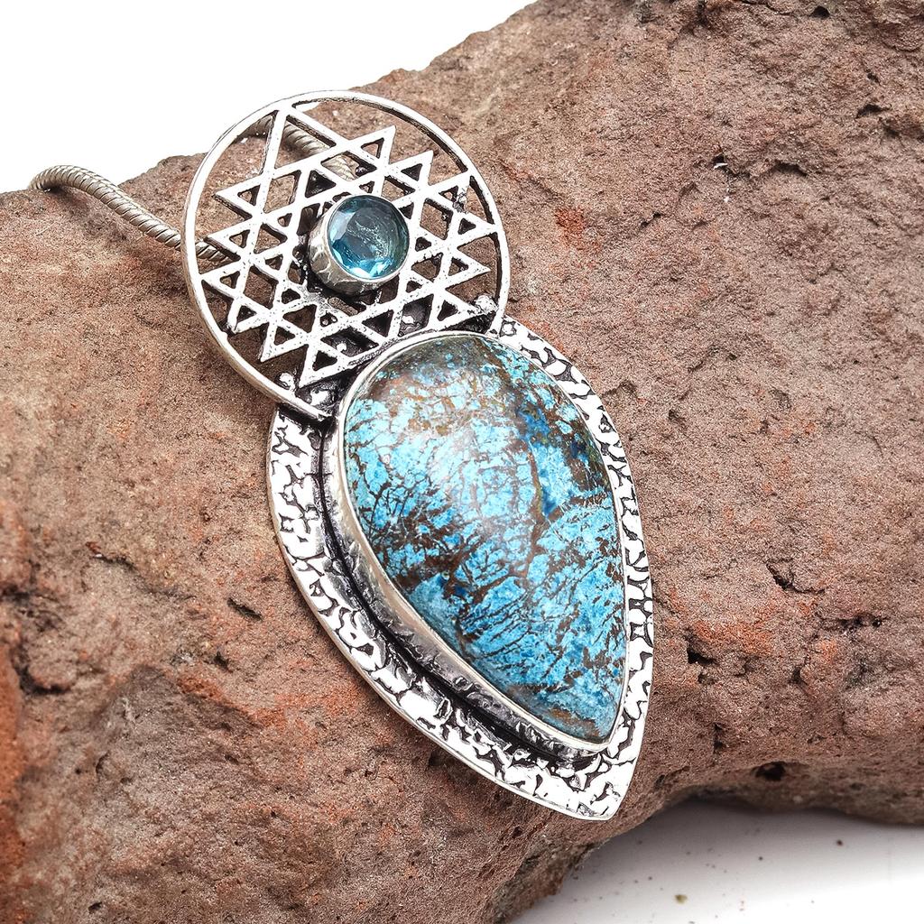 Azurite Necklace Malachite Silver  Gifted Pendant Gemstone Jewelry