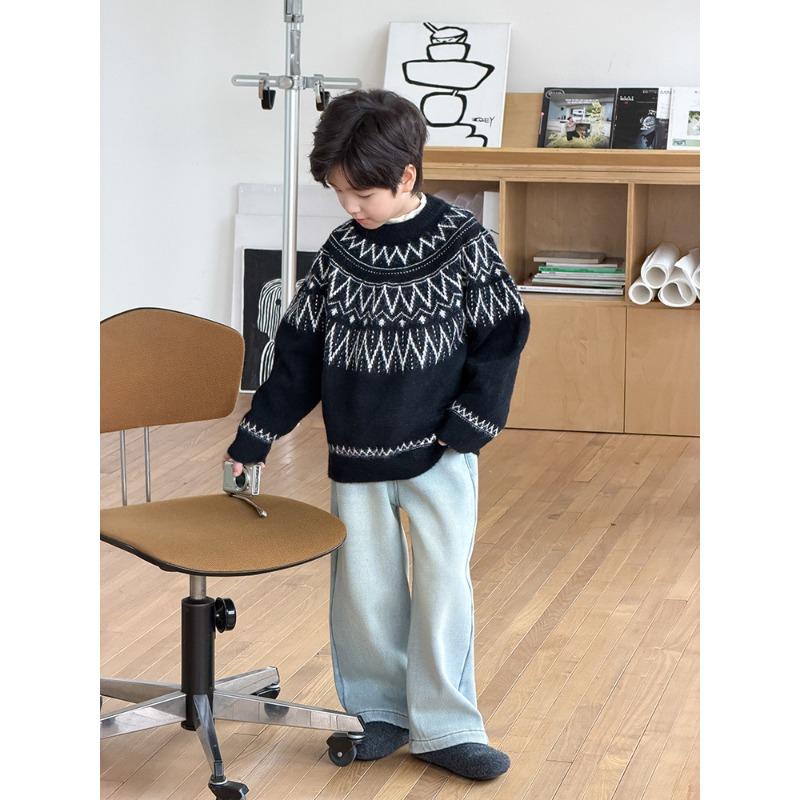 Kids Winter Retro Fair Isle Thick Knitted Sweater Unisex
