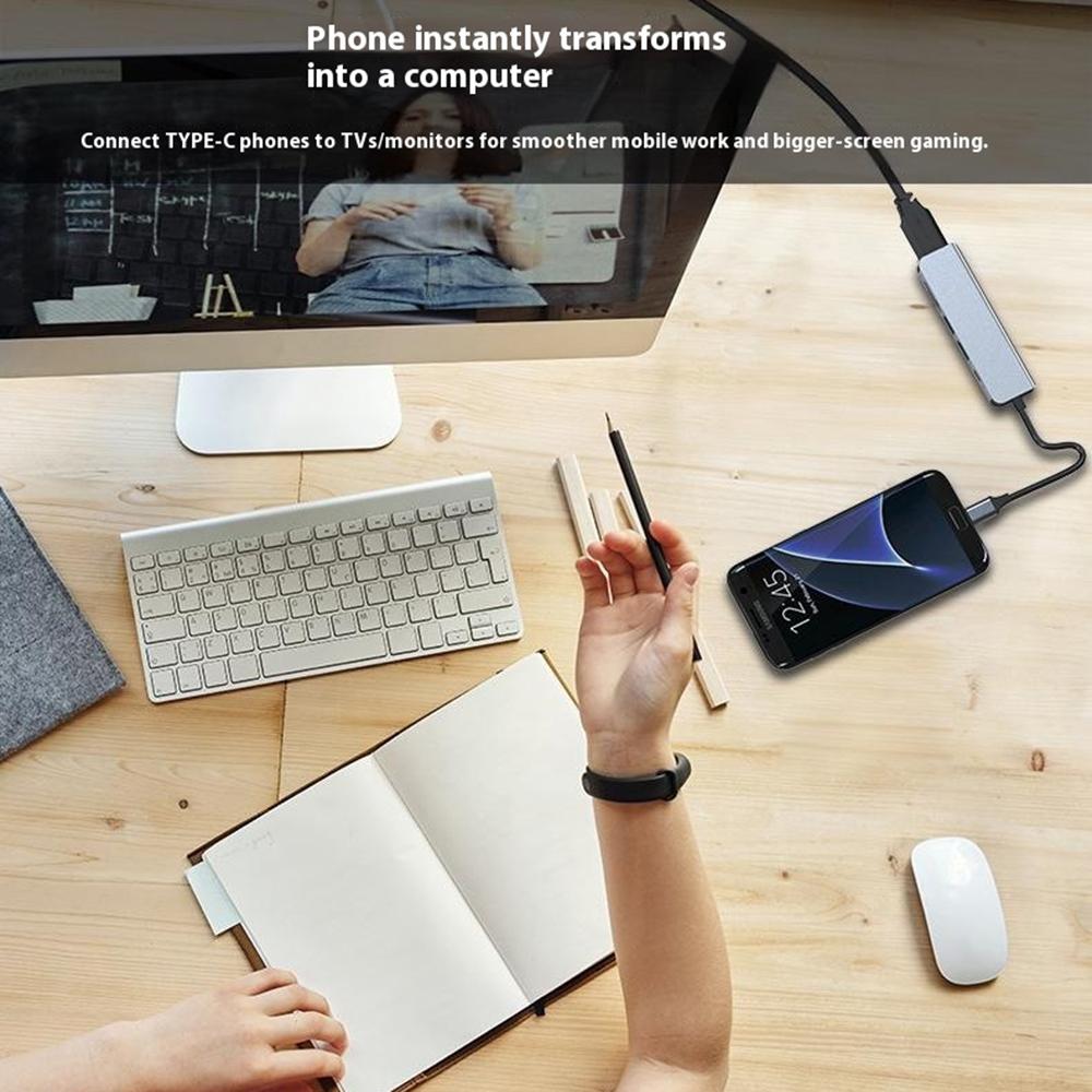 7-in-1 USB-C Hub Type-C to HDMI + USB 3.0 x1 + USB 2.0 x2 + SD + TF + Audio Docking Station for Phone/Laptop/Tablet
