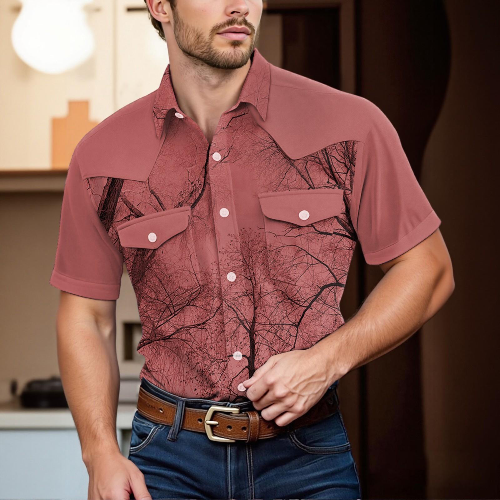 

Мужской модный топ кэжуал с короткими рукавами, лацканами и длиной до плеч XL красный