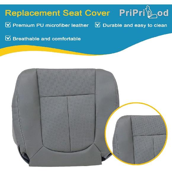 Priprilod Gray Perforated Leather Driver Side Bottom Replacement Seat Cover Compatible with Ford F150 Lariat 2009 2010 2011 2012 2013 2014
