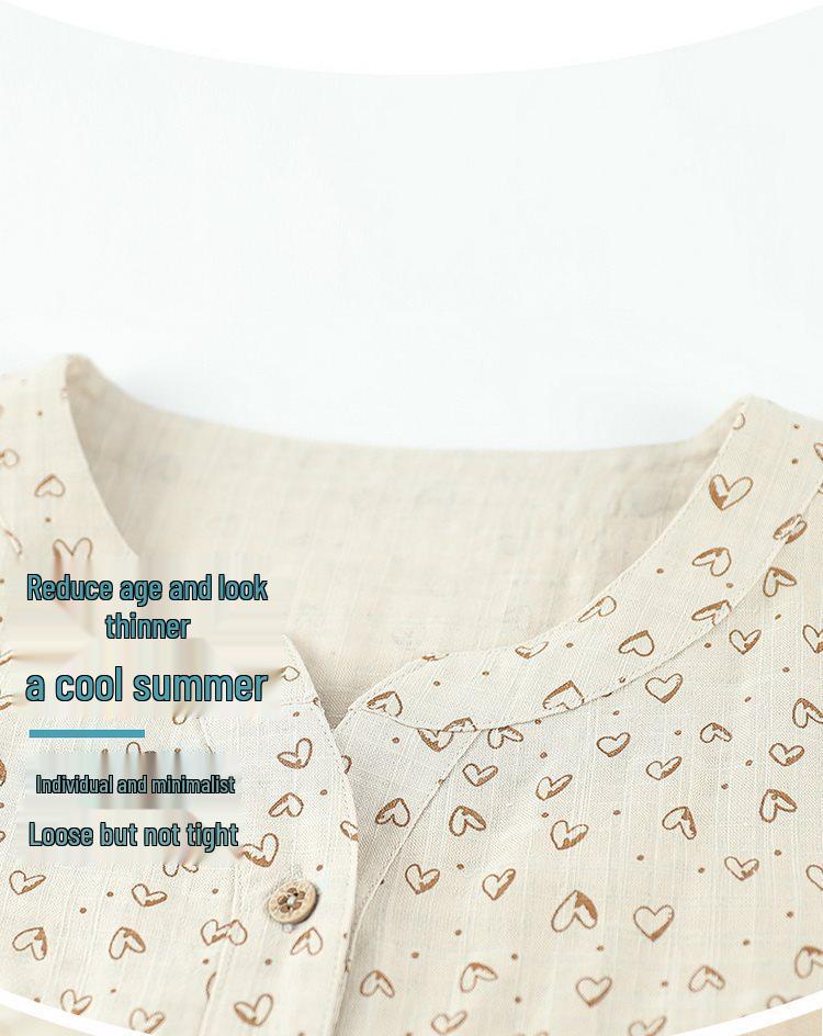 Grandma's Summer Cotton Short Sleeve Shirt - Women's Cotton Linen Top for Middle-aged and Elderly