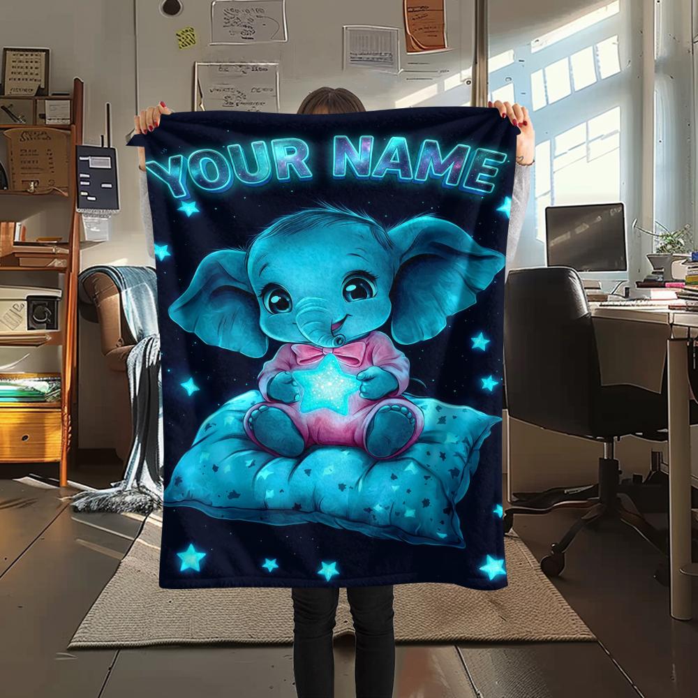 1PC Custom Name Pink Elephant Dreams Patterned Flannel Blanket Suitable For All Seasons for Home Decor Warmth and Comfort Gifts Holiday Present_lx