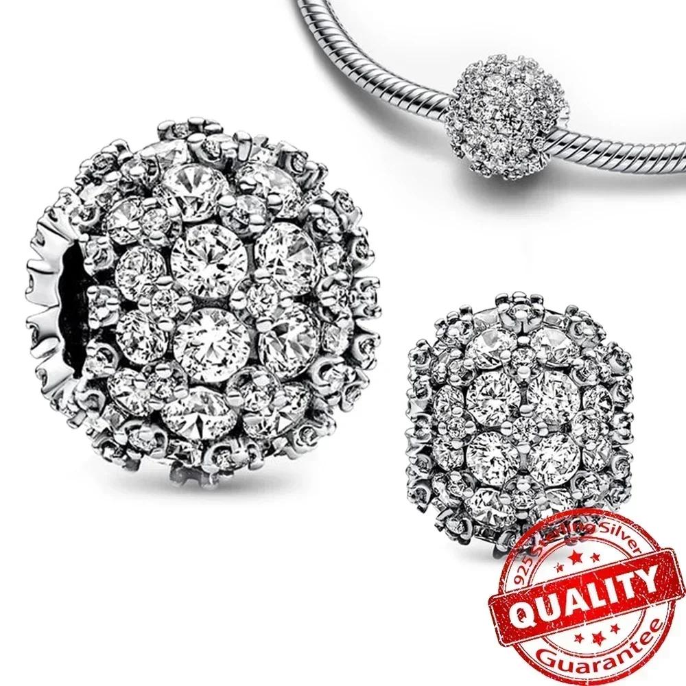 Colorful Full Diamond Charms Copper Heart Blooming Rose Round Beads Pendant Fit Original Bracelets Necklace Jewelry