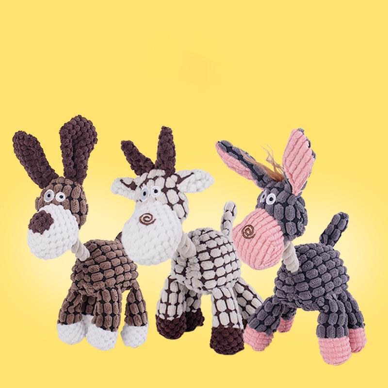 Fun Pet Toy Donkey Shape Corduroy Chew Toy for Dogs Puppy Squeaker Squeaky Plush Bone Molar Dog Toy Pet Training Dog Accessories