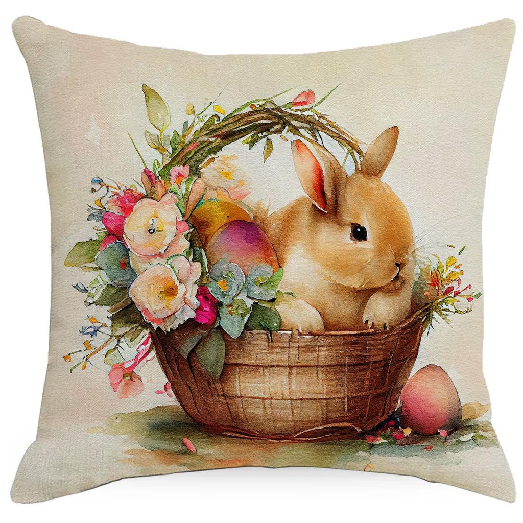 New Easter Pillowcase Retro Rabbit Easter Egg Flowers Decoration Pillow Sofa Cushion Cover