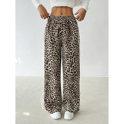 Streetstyle Gerade geschnittene Freizeithose für Damen Vielseitige Hose mit Leopardenmuster Weitbeinige lange Hose