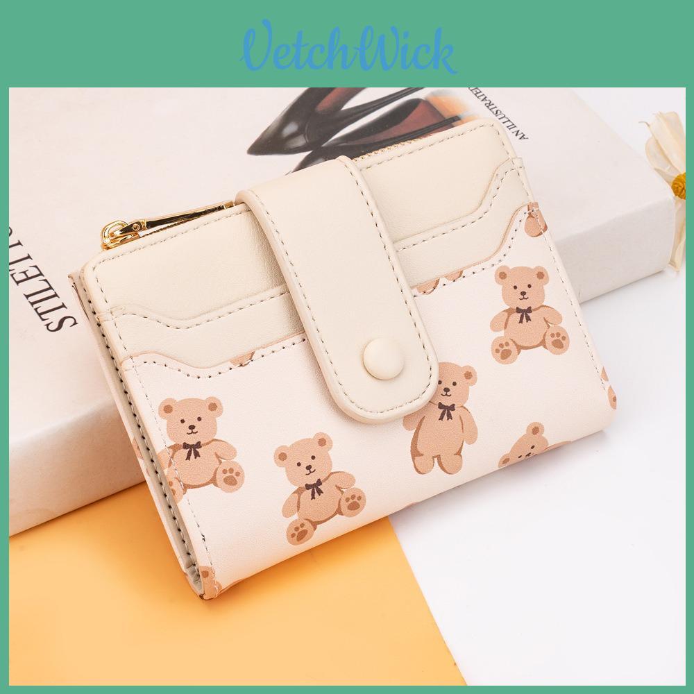 Baellerry Short Wallet For Women With Cartoon Bear Pattern Pu Material Antitheft Rfid Card Holder For Daily Use