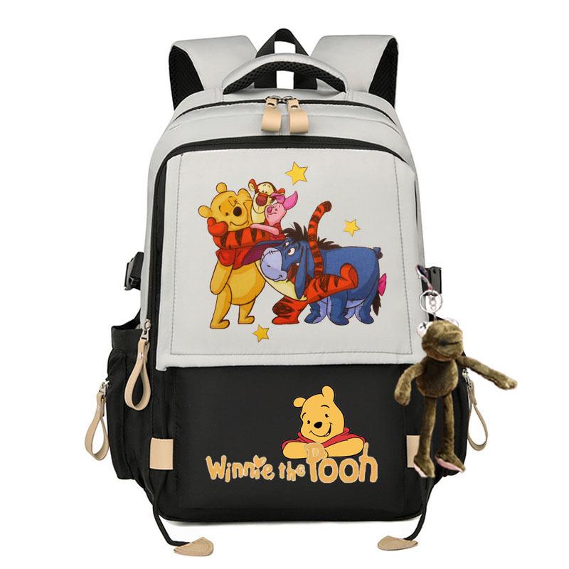 Anime Pooh/Pooh Large Capacity Student Book Backpack Backpack Send frog pendant