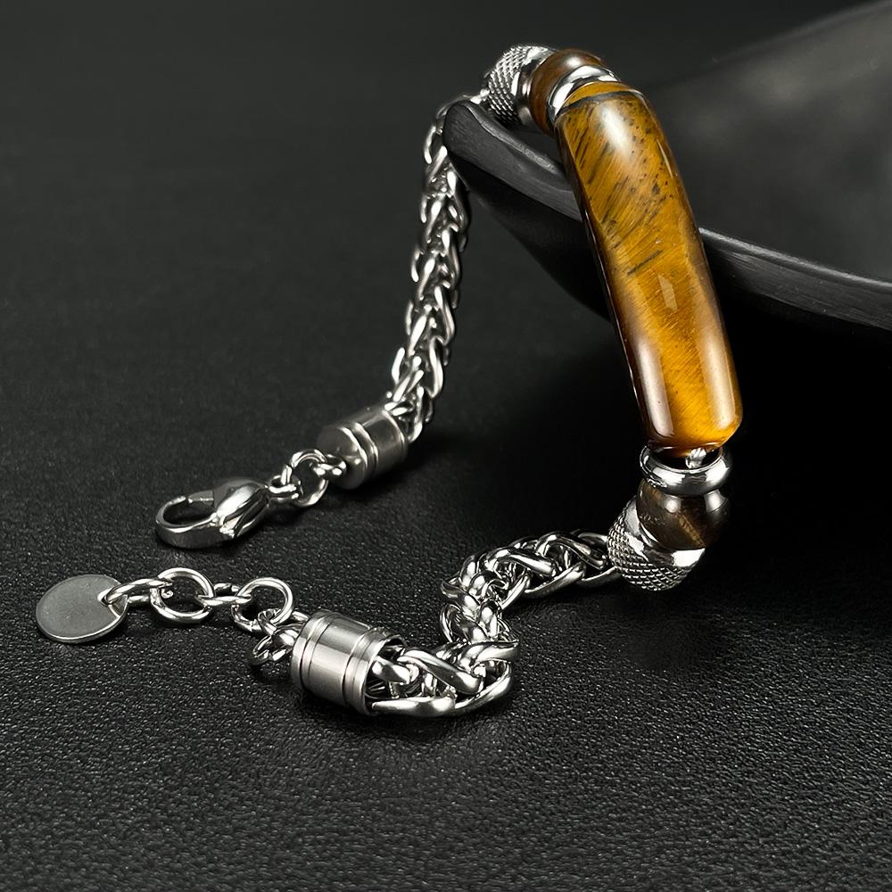 Luxury Charm Men's Bracelet Natural Stone Twist Chain Yellow Tiger Eye Stone Bead Bangle Vintage Men's Jewelry Wristband Gift