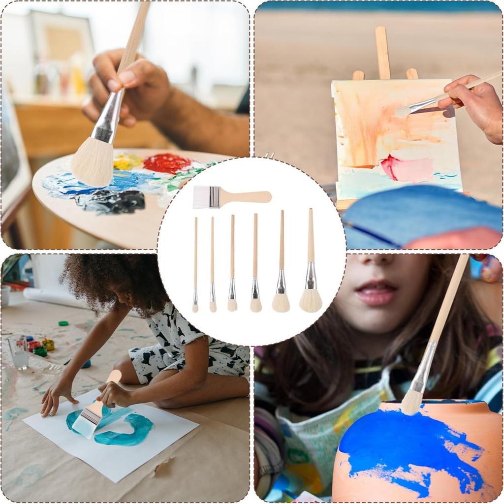 7pcs Acrylic Paint Brush Set Wooden Pottery Glaze Brushes Art Paintbrush Glaze Brushes Glaze Brushes Ceramic Watercolor Brushes Kit for Craft Painting