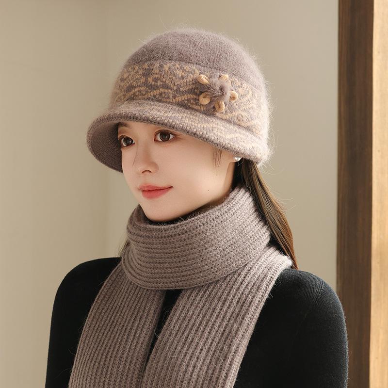 The Elderly Hat Women's Winter Velvet Warm Wool Hat Cold Protection Rabbit Fur Basin Hat