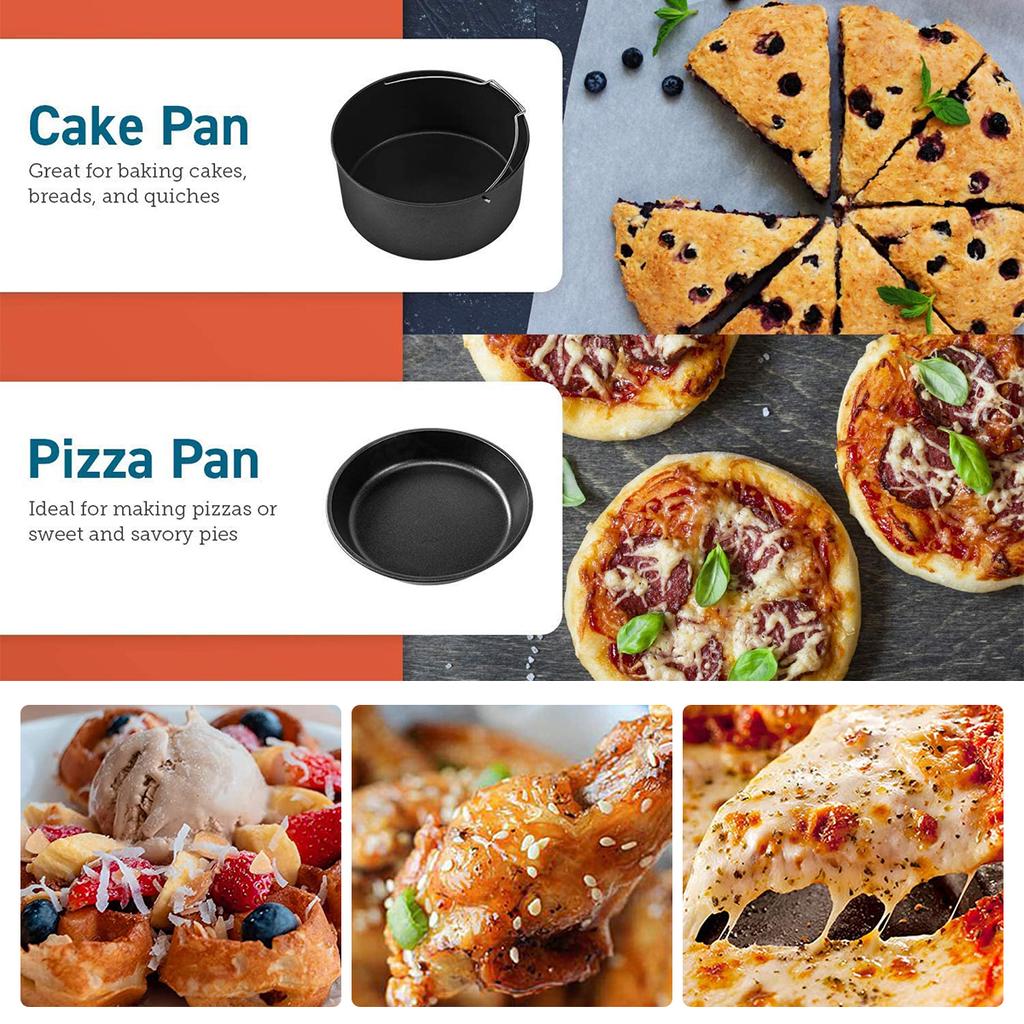 2Pcs Air Fryer Accessory Durable Air Fryer Pizza Pan and Baking Cake Barrel with Non-Stick Coating Round Baking Cake Pan Set