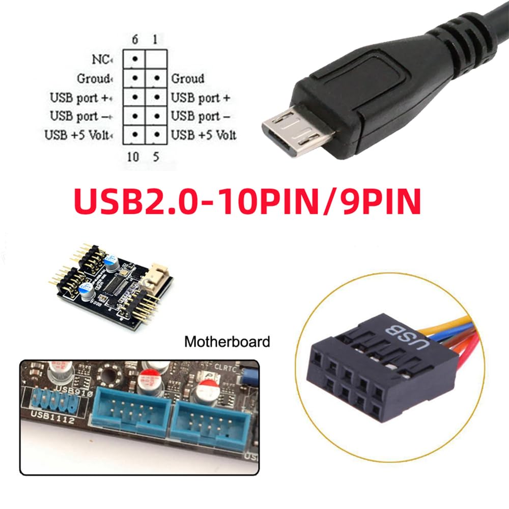 Xiwai USB Header na základní desce na Micro USB Adaptér Prodloužení pro Mini Monitor Senzorový Panel Kamera 2.0 9-Pin 10-Pin 5-Pin Kabel, 1,65ft/50cm,