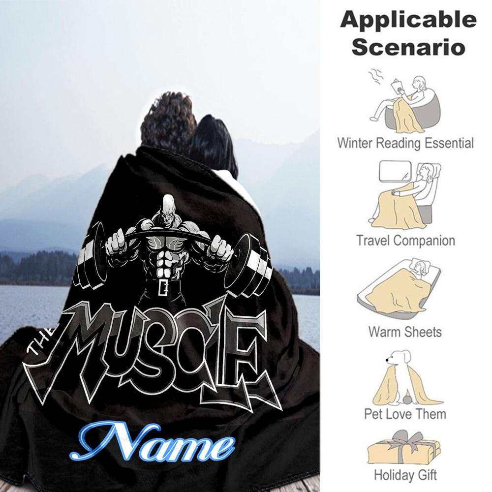 Muscle Man Personalized Text Blanket Cozy Personalized Blanket Ultra-Soft Perfect for Living Room Chair Bedding Office Chair Four Seasons Universal