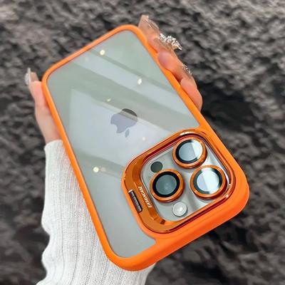 Clear Lens Metal Ring Stand Phone Case For IPhone 16 15 14 13 12 11 Pro Max Plus Camera Glass Protection Transparent Cover