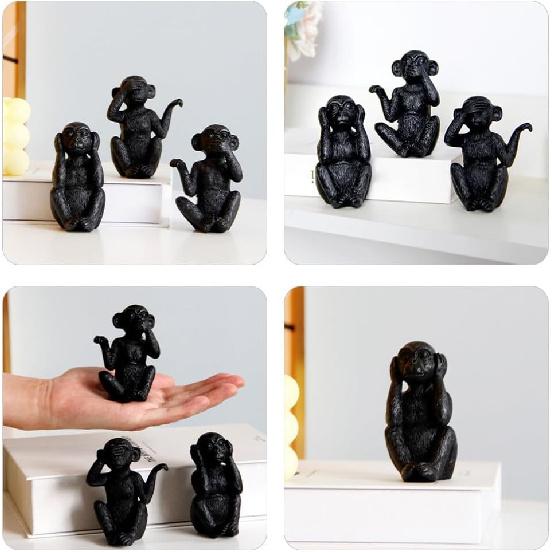 3pcs Resin Monkey Figurine Cute Animal Statues for Desktop Decor Creative Monkey Ornaments for Home Office Library and Shop Unique Present Idea