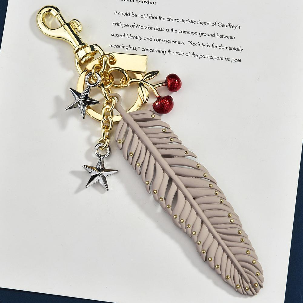 Summer Feather Keychain With Metal Chain And Star Cherry Decoration For Bag Accessories