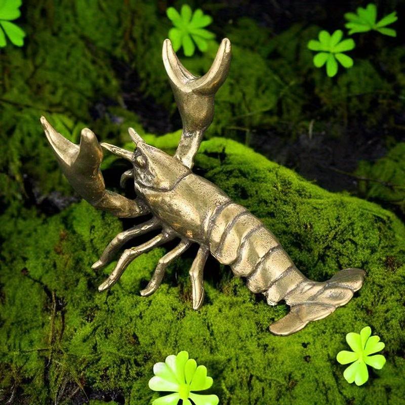 2pcs Solid Brass Miniatures Crayfish Ornament Vintage Animal Pen Holder Desktop Decorations Crafts Collections Lobster Figurines