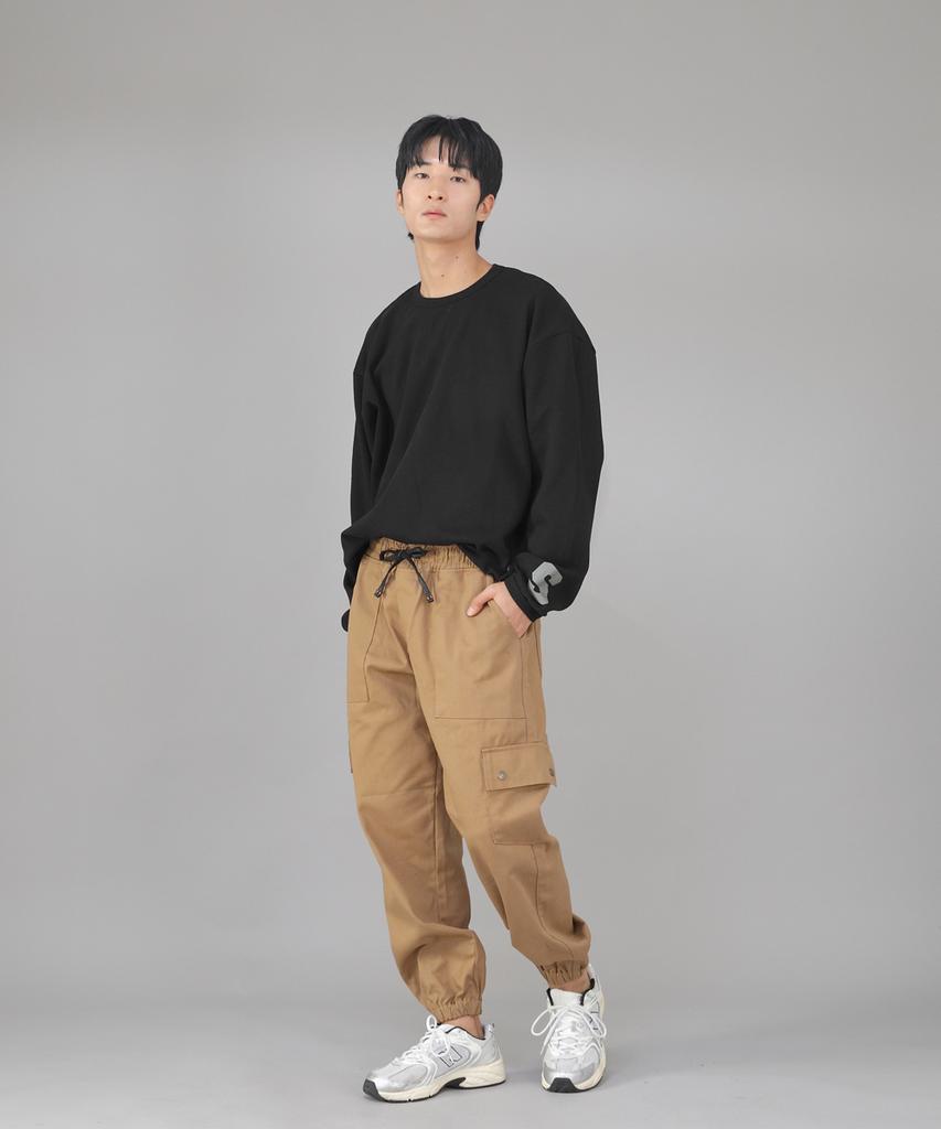 Seinteukeulu Snap Button Wide Cargo Jogger Pants Swc-361 Camel