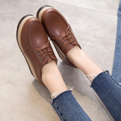 Ladies' Spring and Autumn English Style Thick Bottom Leather Shoes