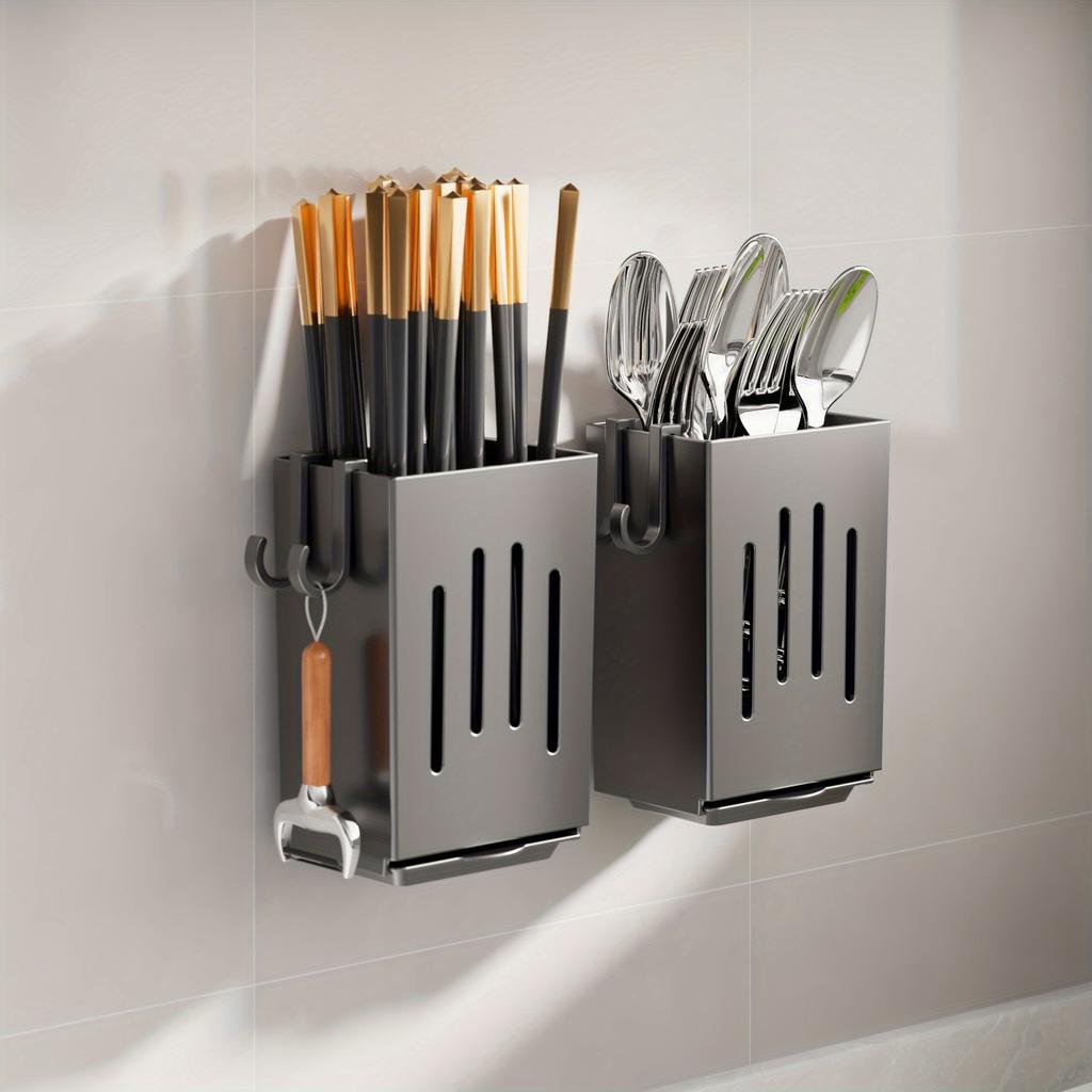 1ks Držák na kuchyňské hůlky Multifunkční závěsný odkapávač na nádobí Háčky Bez vrtání Nástěnný držák na lžíce a vidličky