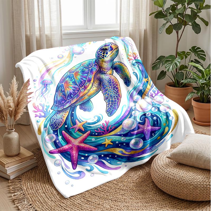 Oceanic Sea Turtle Adventure Theme Blanket Lightweight Warm Flannel Blanket Decorative Throw Blanket for Home Decoration