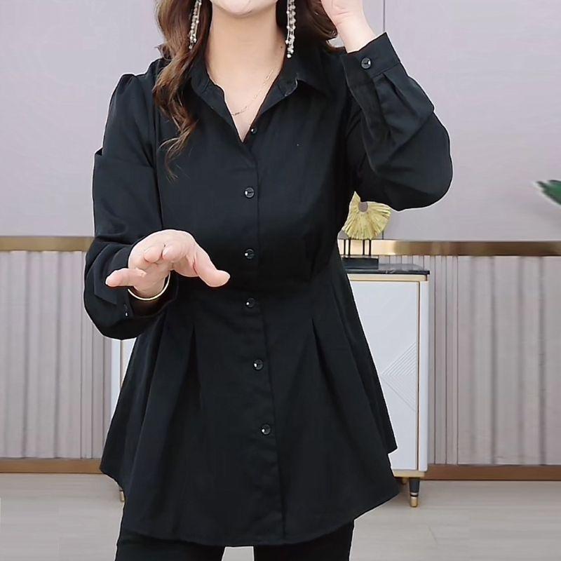 Elegant Vintage Spring Blouse for Women Slim Fit High Quality Shirt Plus Size Tummy Control