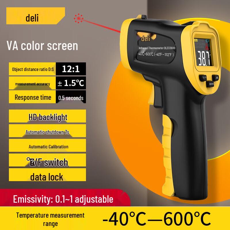 Deli High-Precision Industrial Infrared Thermometer for High and Low Temperatures
