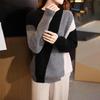 Women's 100% Pure Wool Color Block Round Neck Sweater - Loose, Stylish, Versatile Pullover, Slimming Cashmere Knit Base Layer