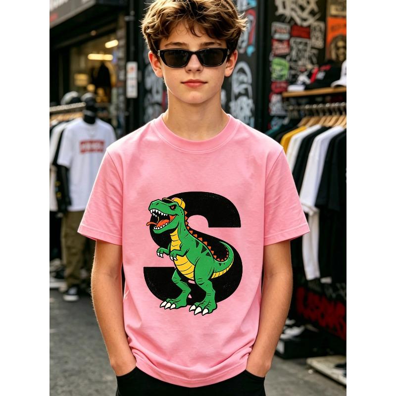 Erkek Yuvarlak Yaka Tişört, Şapkalı Vintage Yıpranmış T-Rex S Harfi Baskılı