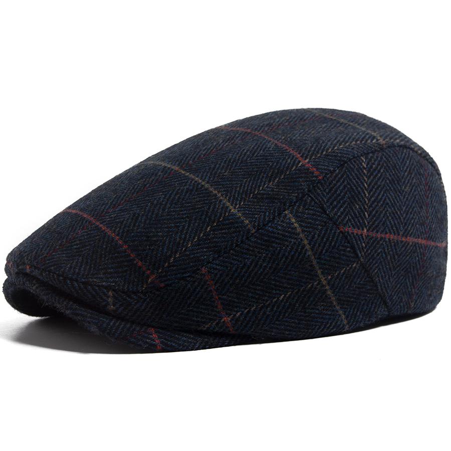 

New Woolen Plaid Beret Men Casual Vintage Herringbone Newsboy Cap For Women Spring Autumn Warm Flat Hat Fashion Hip Hop Berets Темно-синій