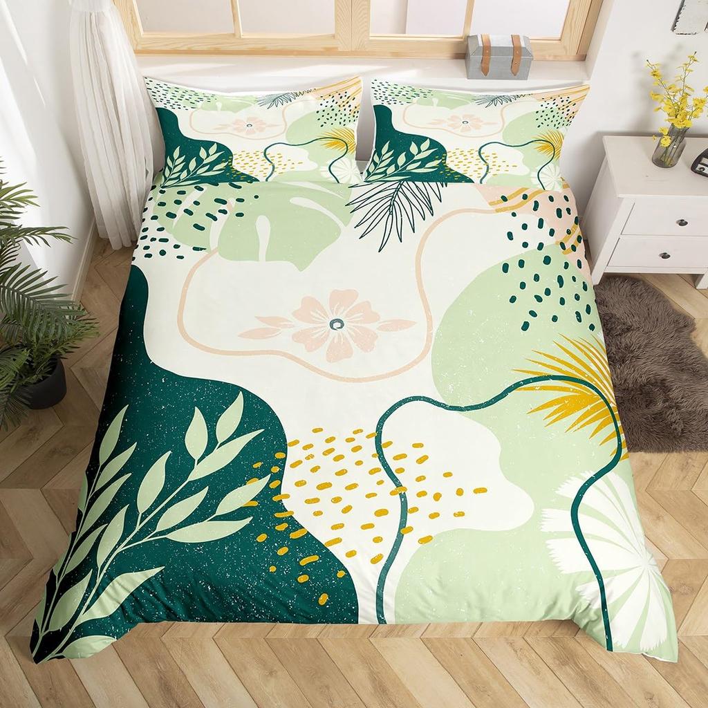 Palm Leaf Duvet Cover Twin Queen Nature Theme Tropical Leaves Bedding Set Boys Girls Boho Exotic Bohemian Style Comforter Cover