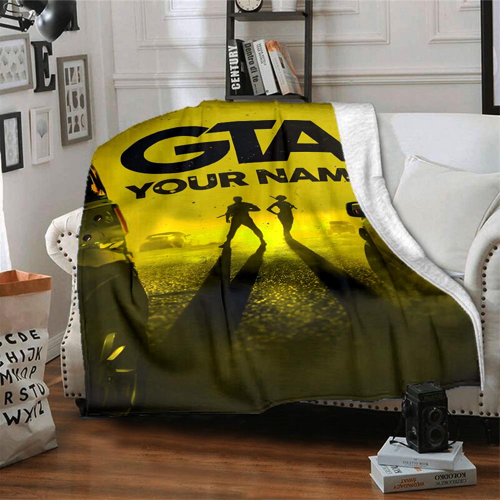 Gta Personalized Text Blanket Gift Customizable Blanket Soft & Cozy for Chair Home Decor Nap Bedding Four Seasons Universal